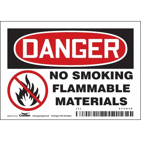 Condor No Smoking Sign, 3 1/2 in H, 5 in W, Vinyl, Horizontal Rectangle, English, 473U10 473U10