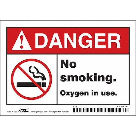Condor No Smoking Sign, 3 1/2 in H, 5 in W, Vinyl, Horizontal Rectangle, English, 473U30 473U30