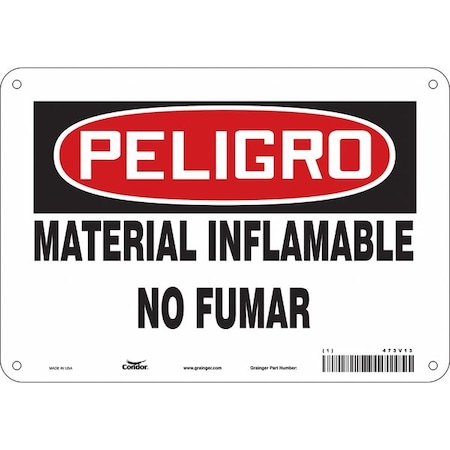 Condor No Smoking Sign, 7 in Height, 10 in Width, Polyethylene, Vertical Rectangle, Spanish 473V13