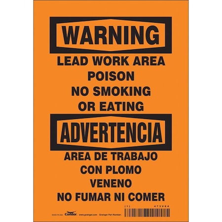 Condor Safety Sign, 10" H, 7 in W, Vinyl, Horizontal Rectangle, English, Spanish, 473V64 473V64