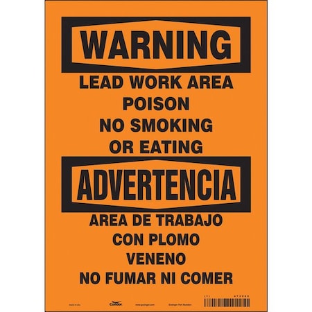 Condor Safety Sign, 14 in H, 10" W, Vinyl, Vertical Rectangle, English, Spanish, 473V65 473V65