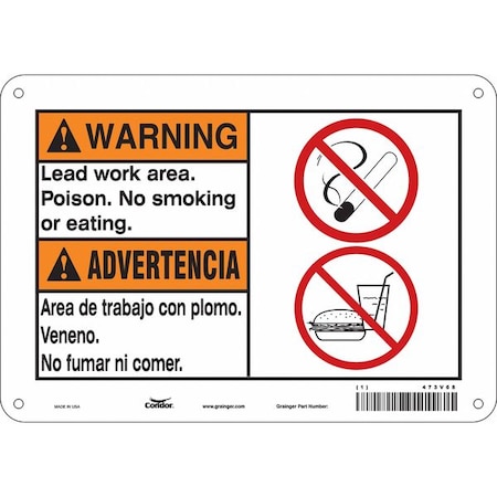 Condor Safety Sign, 7" H, 10" W, Polyethylene, Vertical Rectangle, English, Spanish, 473V68 473V68