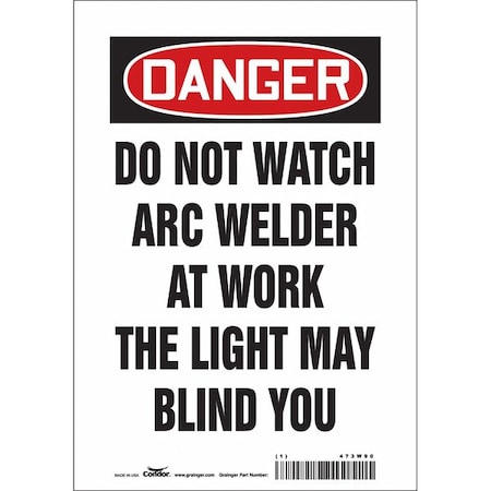 Condor Safety Sign, 10 in Height, 7 in Width, Vinyl, Horizontal Rectangle, English, 473W90 473W90