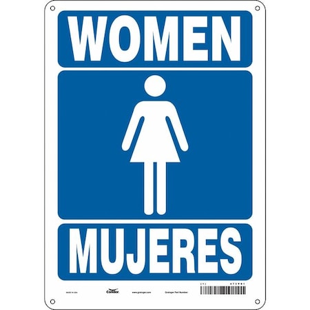 Condor Restroom Sign, WOMEN/MUJERES, 10 in W x 14 in H, Vertical Rectangle, Polyethylene, 473Y91 473Y91