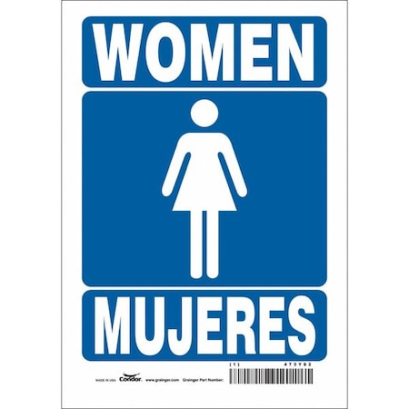 Condor Restroom Sign, WOMEN/MUJERES, 7 in W x 10 in H, Horizontal Rectangle, Vinyl, 473Y92 473Y92