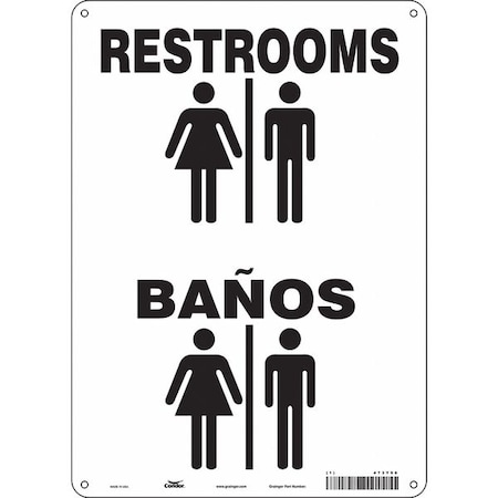 Condor RESTROOMS/BANOS, 10 in W x 14 in H, Vertical Rectangle, Vinyl, 473Y96 473Y96