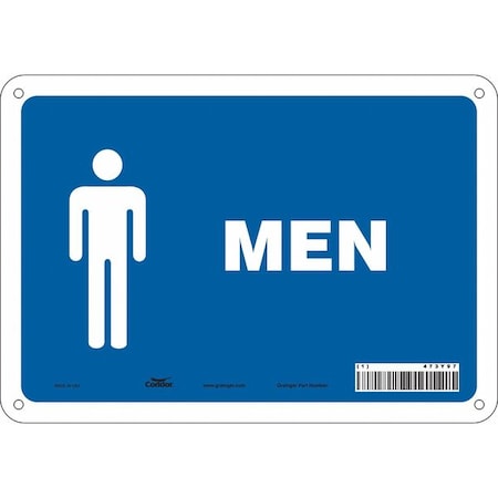Condor Restroom Sign, MEN, 10 in W x 7 in H, Vertical Rectangle, Aluminum, 473Y97 473Y97