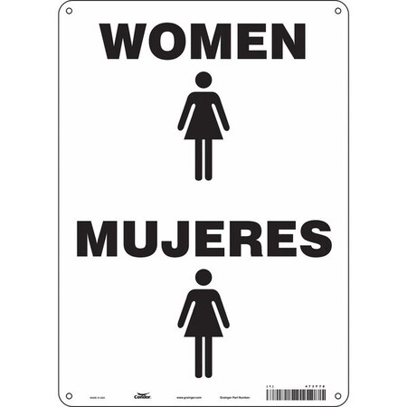 Condor Restroom Sign, WOMEN/MUJERES, 10 in W x 14 in H, Vertical Rectangle, Aluminum, 473Y78 473Y78