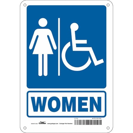 Condor Restroom Sign, WOMEN, 7 in W x 10 in H, Horizontal Rectangle, Polyethylene, 473Y02 473Y02