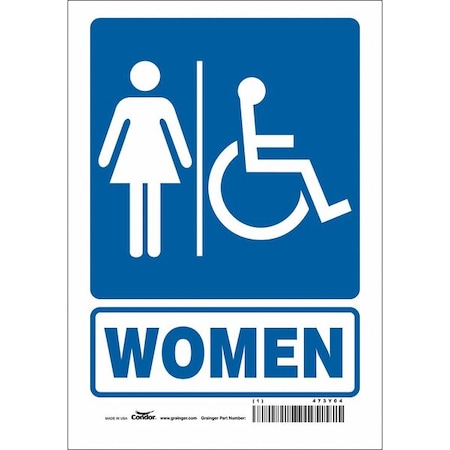 Condor Restroom Sign, WOMEN, 7 in W x 10 in H, Horizontal Rectangle, Vinyl, 473Y04 473Y04