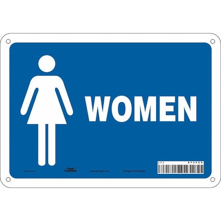 Zoro Select Restroom Sign, Women, 10 in W x 7 in H, Vertical Rectangle, Fiberglass, 473Y08 473Y08