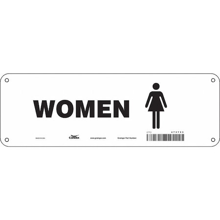 Zoro Select Restroom Sign, Women, 12 in W x 4 in H, Vertical Rectangle, Fiberglass, 473Y23 473Y23