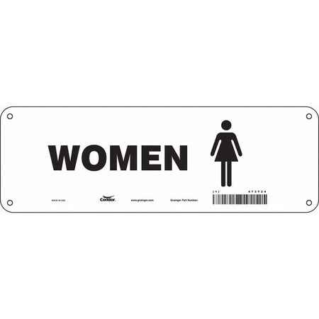 Condor Restroom Sign, WOMEN, 12 in W x 4 in H, Vertical Rectangle, Polyethylene, 473Y24 473Y24