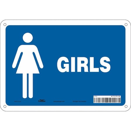 Condor Restroom Sign, GIRLS, 10 in W x 7 in H, Vertical Rectangle, Aluminum, 473Y29 473Y29
