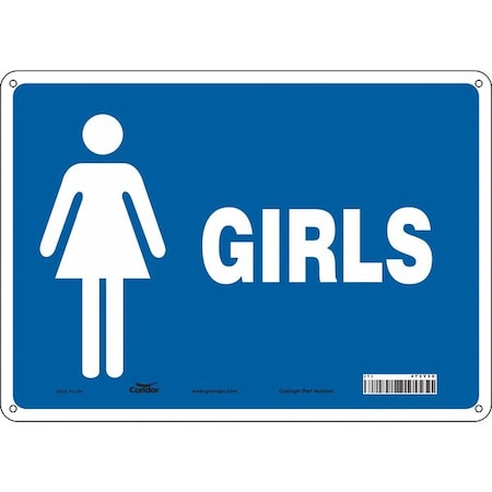 Condor Restroom Sign, GIRLS, 14 in W x 10 in H, Horizontal Rectangle, Aluminum, 473Y30 473Y30