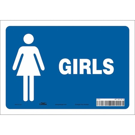 Condor Restroom Sign, GIRLS, 10 in W x 7 in H, Vertical Rectangle, Vinyl, 473Y33 473Y33