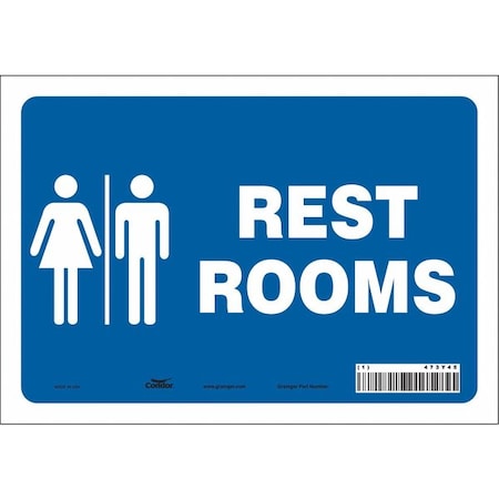 Condor RESTROOMS, 10 in W x 7 in H, Vertical Rectangle, Vinyl, 473Y45 473Y45