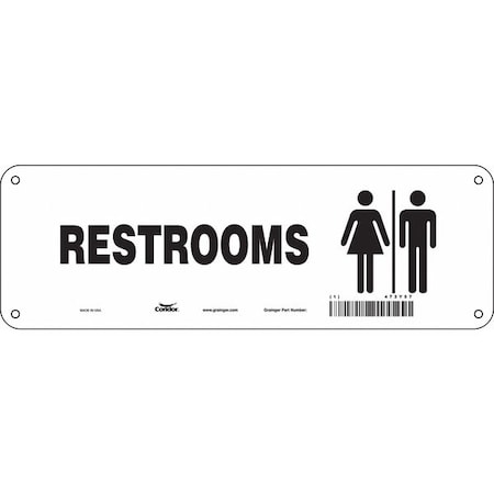 Condor RESTROOMS, 12 in W x 4 in H, Vertical Rectangle, Aluminum, 473Y57 473Y57