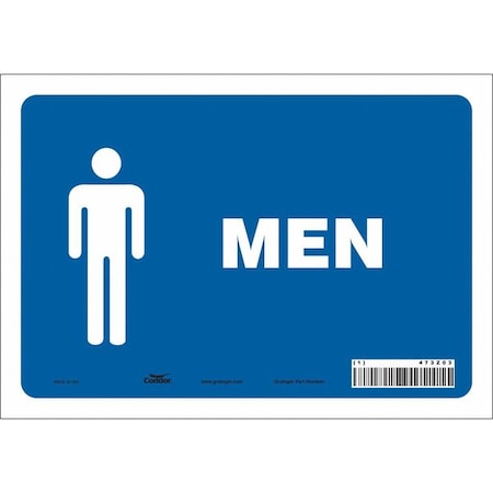 Condor Restroom Sign, MEN, 10 in W x 7 in H, Vertical Rectangle, Vinyl, 473Z03 473Z03