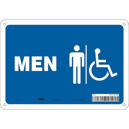 Condor Restroom Sign, MEN, 10 in W x 7 in H, Vertical Rectangle, Aluminum, 473Z05 473Z05