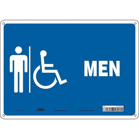 Condor Restroom Sign, MEN, 14 in W x 10 in H, Horizontal Rectangle, Aluminum, 473Z06 473Z06