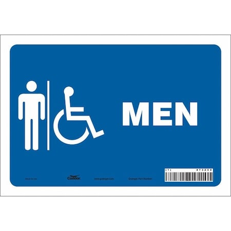 Condor Restroom Sign, MEN, 10 in W x 7 in H, Vertical Rectangle, Vinyl, 473Z09 473Z09