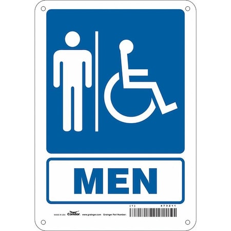 Condor Restroom Sign, MEN, 7 in W x 10 in H, Horizontal Rectangle, Aluminum, 473Z11 473Z11