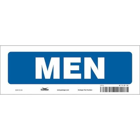 Condor Restroom Sign, MEN, 10 in W x 3 1/2 in H, Vertical Rectangle, Vinyl, 473Z19 473Z19