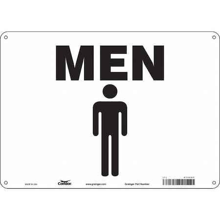 Condor Restroom Sign, MEN, 14 in W x 10 in H, Horizontal Rectangle, Aluminum, 473Z27 473Z27
