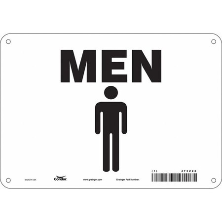 Condor Restroom Sign, MEN, 10 in W x 7 in H, Vertical Rectangle, Polyethylene, 473Z28 473Z28