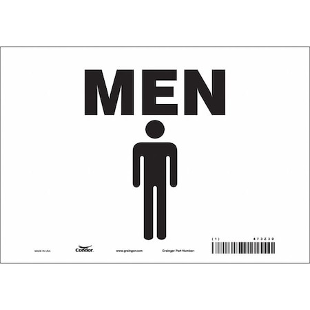 Condor Restroom Sign, MEN, 10 in W x 7 in H, Vertical Rectangle, Vinyl, 473Z30 473Z30