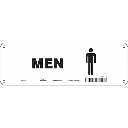 Condor Restroom Sign, MEN, 12 in W x 4 in H, Vertical Rectangle, Polyethylene, 473Z40 473Z40