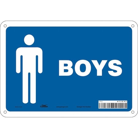 Condor Restroom Sign, BOYS, 10 in W x 7 in H, Vertical Rectangle, Aluminum, 473Z42 473Z42