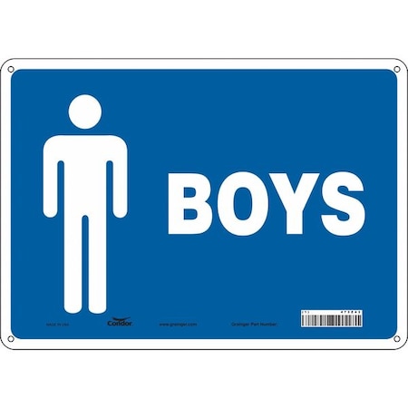 Condor Restroom Sign, BOYS, 14 in W x 10 in H, Horizontal Rectangle, Aluminum, 473Z43 473Z43
