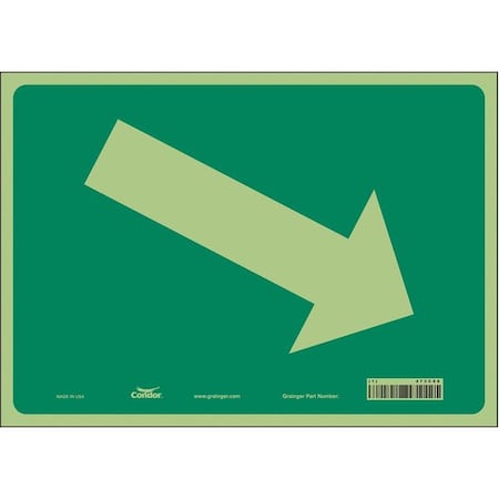 Condor Directional Sign, Down Arrow, 14 in W x 10 in H, Horizontal Rectangle, Glow Vinyl, 473C06 473C06