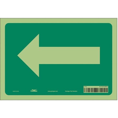 Condor Directional Sign, Left Arrow, 10 in W x 7 in H, Vertical Rectangle, Glow Vinyl, 473C09 473C09