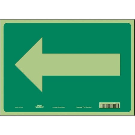 Condor Directional Sign, Left Arrow, 14 in W x 10 in H, Horizontal Rectangle, Glow Vinyl, 473C10 473C10