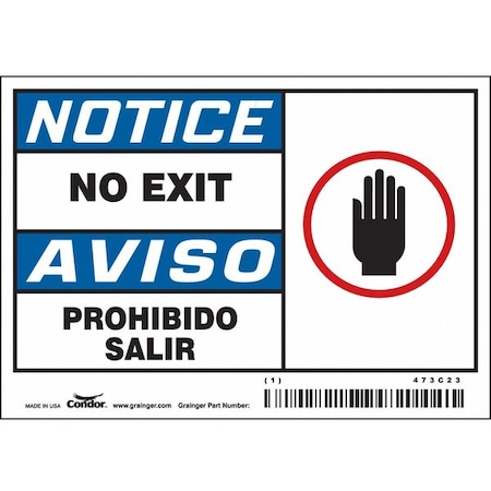 Condor Exit Sign, Vinyl, 3-1/2" W, 5" H, No Exit/No Hay Salida, White 473C23