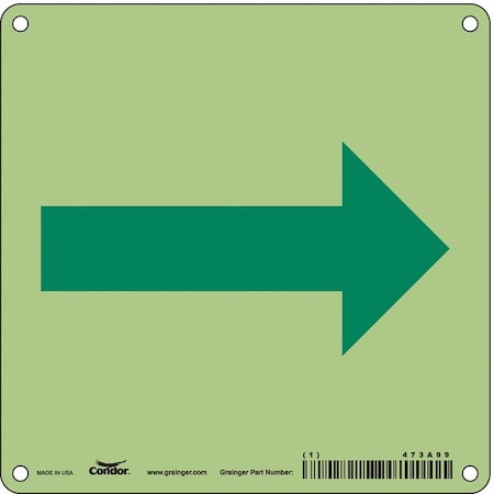 Condor Directional Sign, Right Arrow, 6 in W x 6 in H, Square, Polyethylene, 473A99 473A99