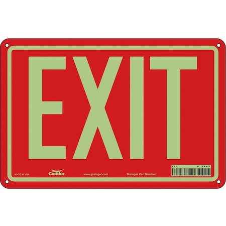 Condor Exit Sign, Plastic, 12" W, 8" H, Exit, Red 473A62