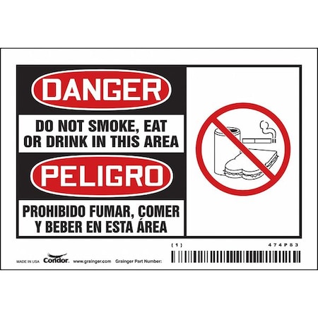 Condor Safety Sign, 3 1/2 in H, 5 in W, Vinyl, Horizontal Rectangle, English, Spanish, 474P83, PK5 474P83