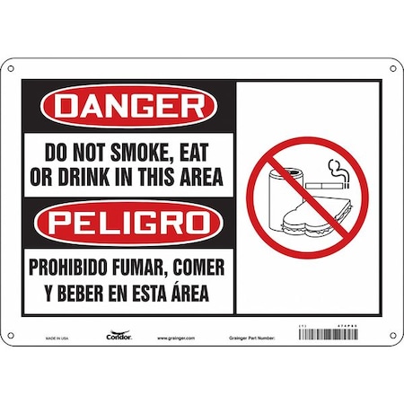 Condor Safety Sign, 10" H, 14 in W, Polyethylene, Horizontal Rectangle, English, Spanish, 474P85 474P85