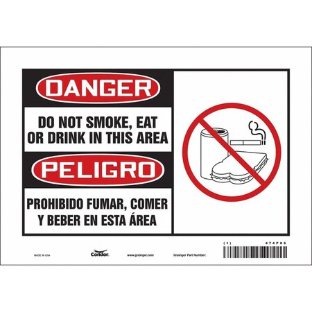 Condor Safety Sign, 7" H, 10" W, Vinyl, Vertical Rectangle, English, Spanish, 474P86 474P86