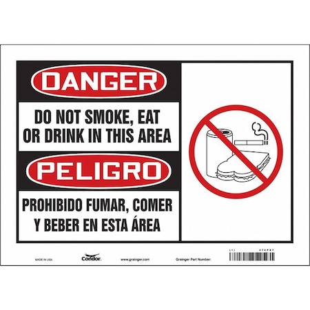 Condor Safety Sign, 10" H, 14 in W, Vinyl, Horizontal Rectangle, English, Spanish, 474P87 474P87