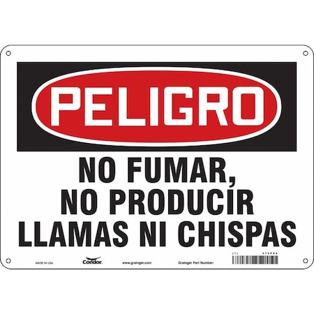 Condor Danger, NO FUMAR, NO PRODUCIR LLAMAS NI CHISPAS, 14 in W x 10 in H, Horizontal Rectangle, Aluminum 474P98