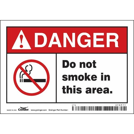 Condor Safety Sign, 3 1/2 in H, 5 in W, Vinyl, Horizontal Rectangle, English, 474P71 474P71