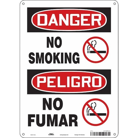 Condor Safety Sign, 14 in H, 10" W, Polyethylene, Vertical Rectangle, English, Spanish, 474P43 474P43