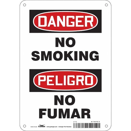 Condor Safety Sign, 10" H, 7 in W, Vinyl, Horizontal Rectangle, English, Spanish, 474P53 474P53