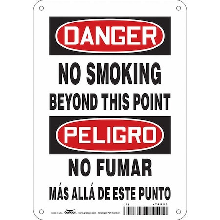 Condor Safety Sign, 10" H, 7 in W, Polyethylene, Horizontal Rectangle, English, Spanish, 474R53 474R53