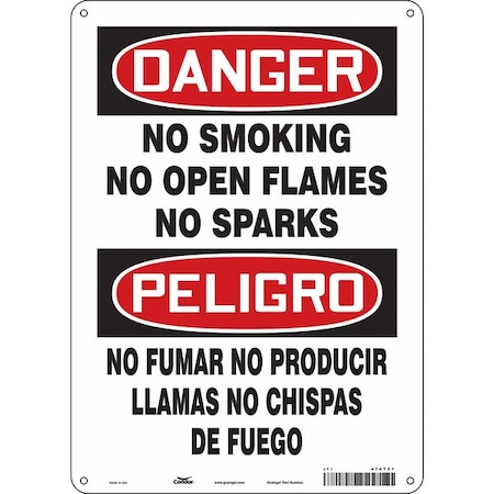 Condor Safety Sign, 14 in H, 10" W, Polyethylene, Vertical Rectangle, English, Spanish, 474T51 474T51